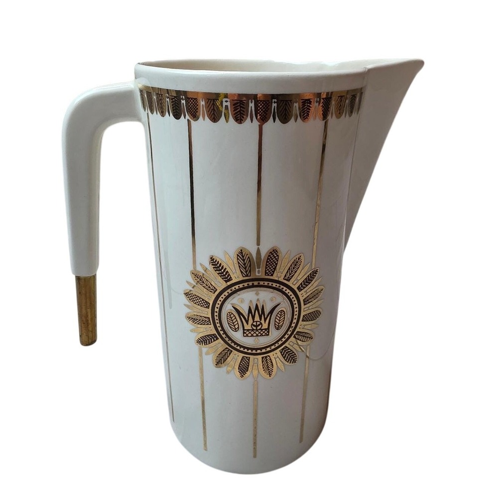 Georges Briard Vintage Mid Century Modern Gold Crown Ceramic Pitcher 9.25" A6‎